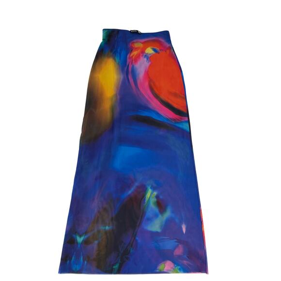 Zara Printed Rainbow Tulle Midi Skirt Womens Small Artsy Mesh Festival Blue - Picture 2 of 15